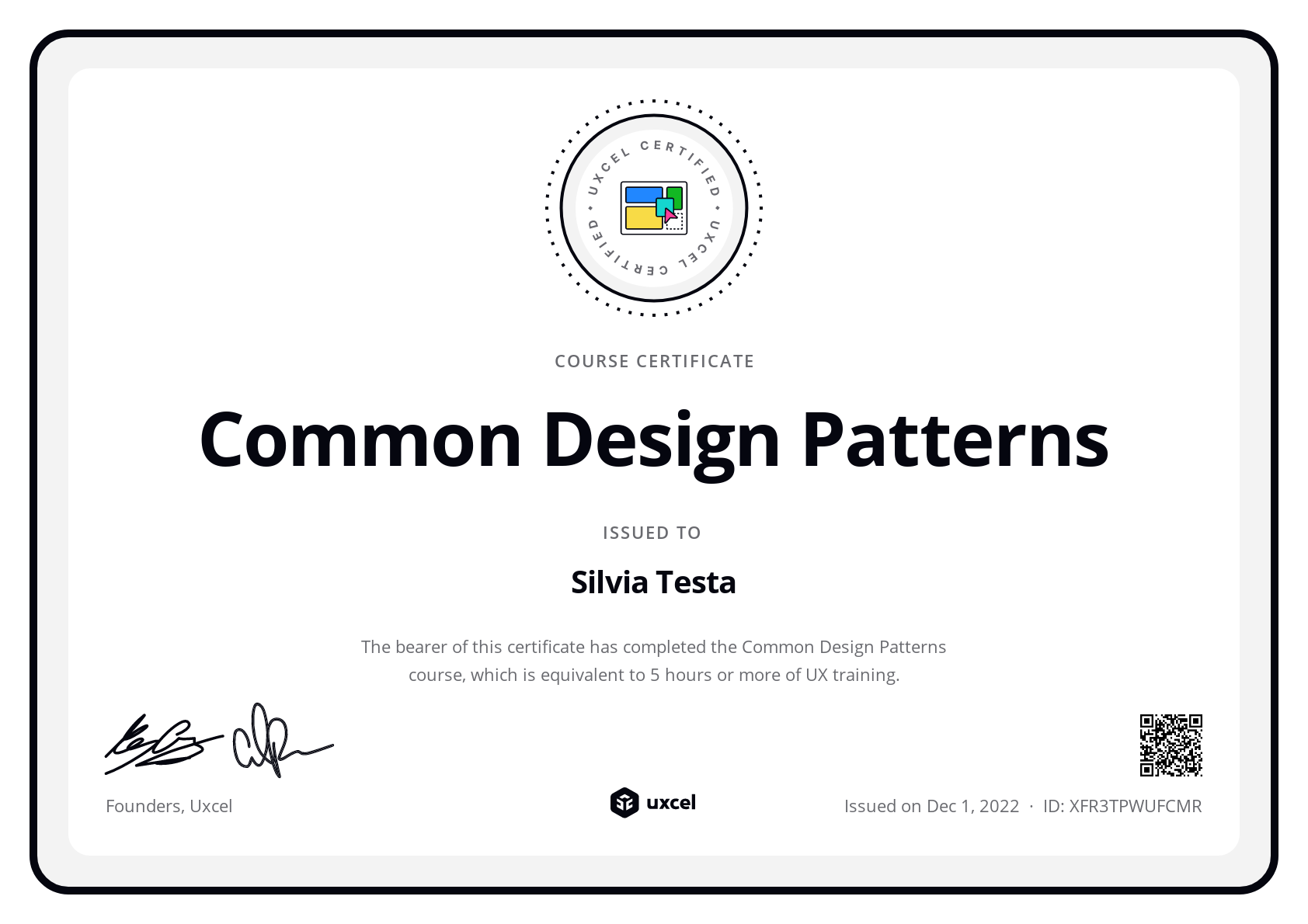 Silvia Testa's certificate